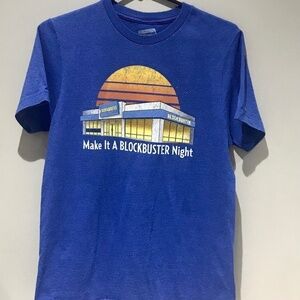 VTG Make It A Blockbuster Night Retro Video VHS DVD Store Blue T-shirt Size S